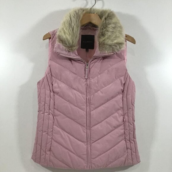 Talbots Faux Fur Collar Down Puffer Vest Dusty Lavender Size M (NWT) - Picture 1 of 4